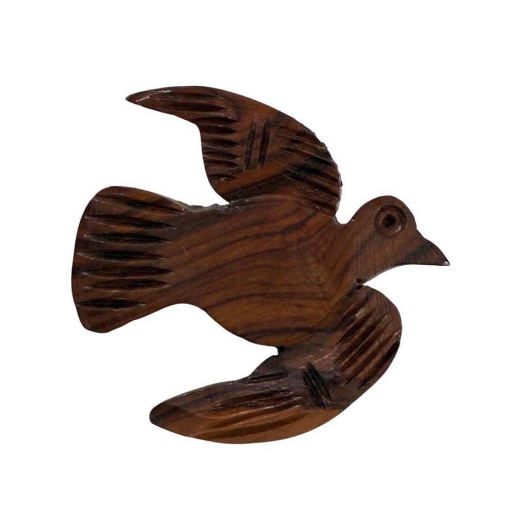 WOODEN BIRD PIN MADE IN BETHLEHEM SOUVENIR BROOCH HANDMADE